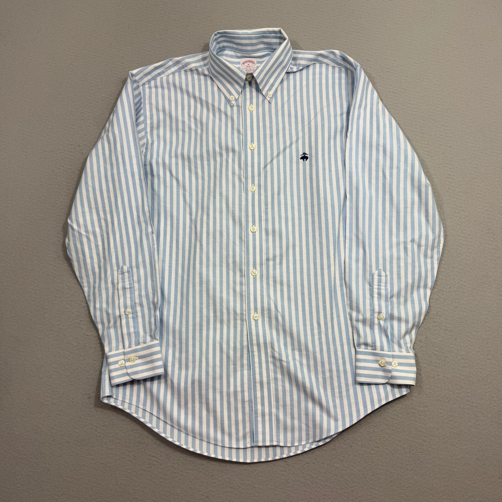 Brooks Brothers Button Down Mens Medium Blue Stripe 346 Non-Iron Supima Oxford